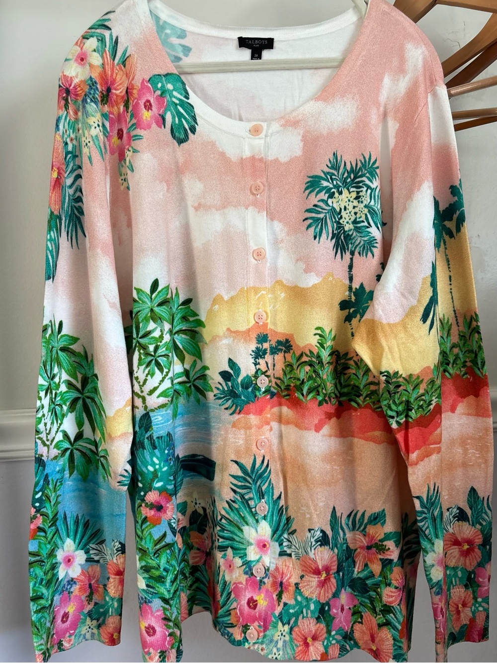 Talbots White Cardigan with Blush Pink Wash